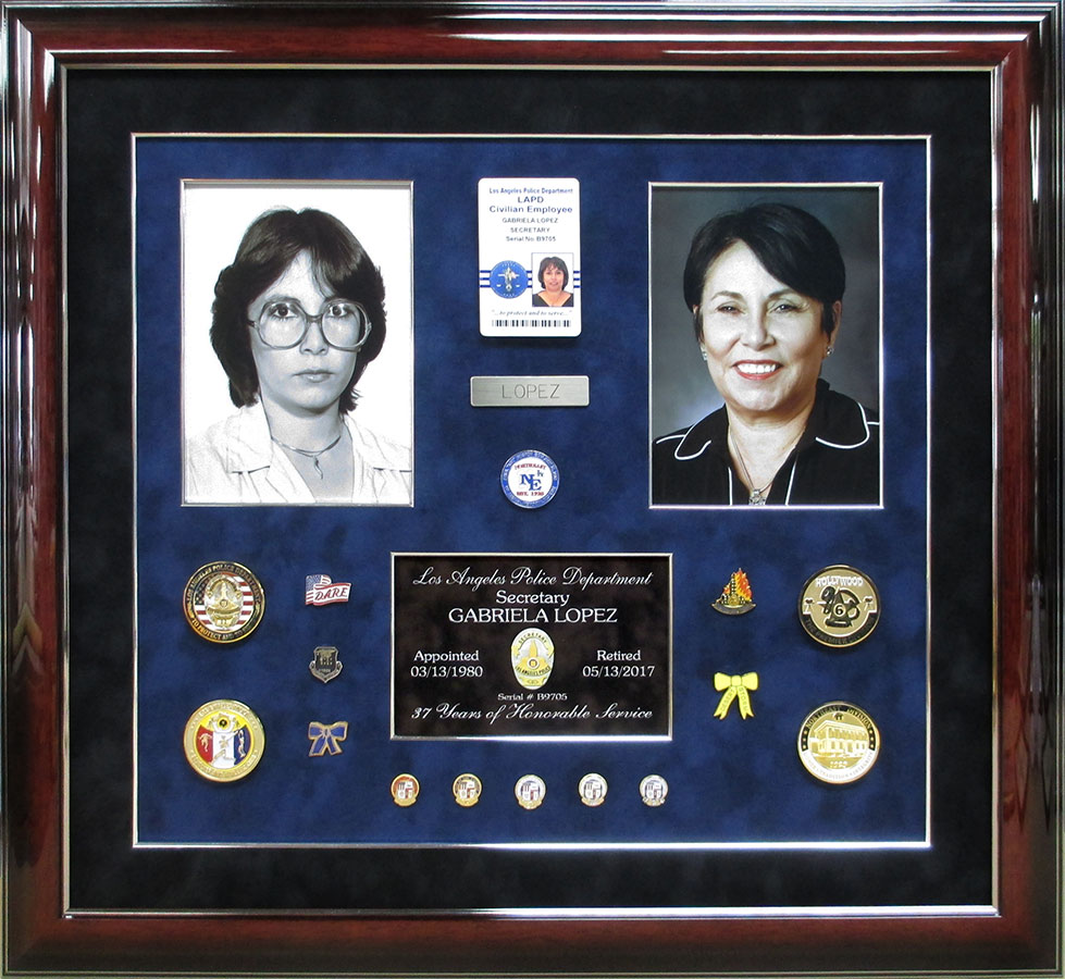 LAPD -
          Gabriela Lopez Police Retirement Shadowbox from Badge Frame