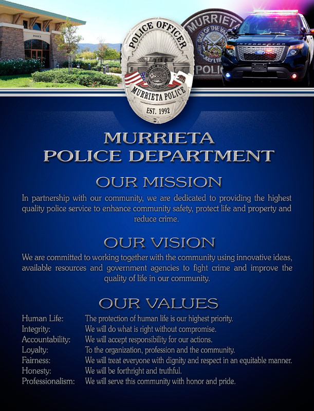 Murrieta PD Mission, Vision,
          Values from Badge Frame