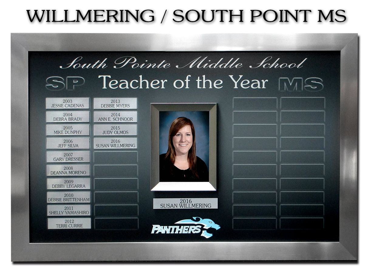 South Pointe Middle School - Teacher of the Year Prepetual Plaque 
from Badge Frame 1/2017