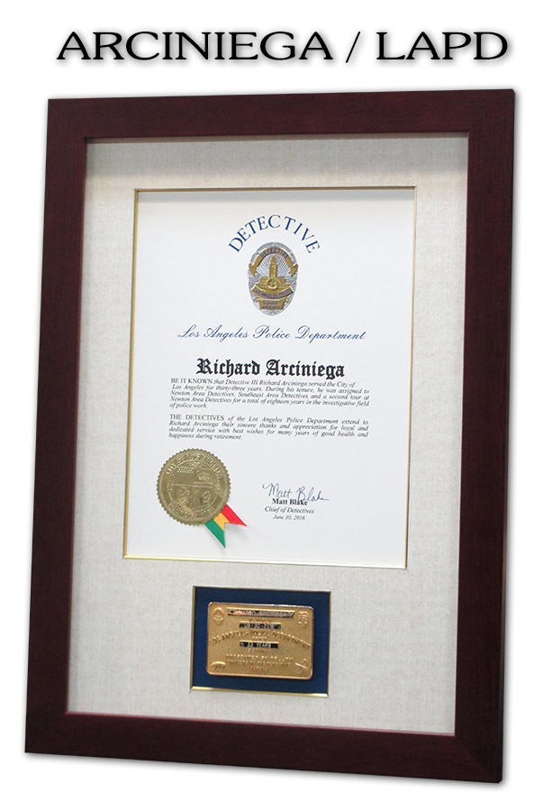 Arciniega - LAPD
                    gold card frame from Badge Frame