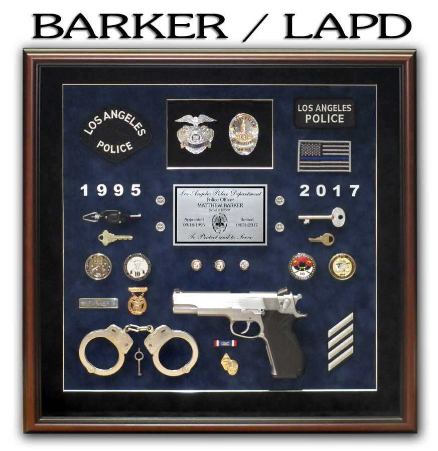 Barker / LAPD police retirement shadowbox from Badge Frame