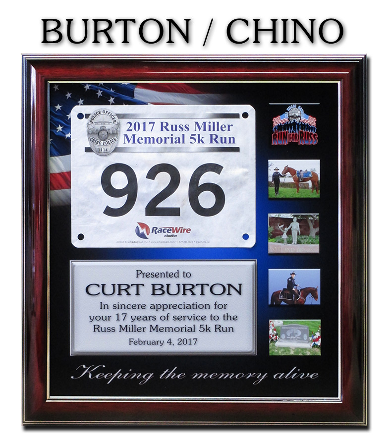 Police Recognition Plaque from Badge
          Frame for Curt Burton - Chino PD