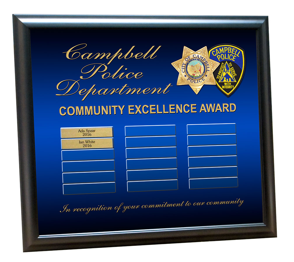 Campbell PD Perpetual Plaque from
          Badge Frame