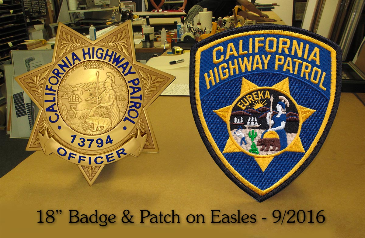 CHP Badge & Patch
          with easle backs for shelf presentation from Badge Frame
          9/2016