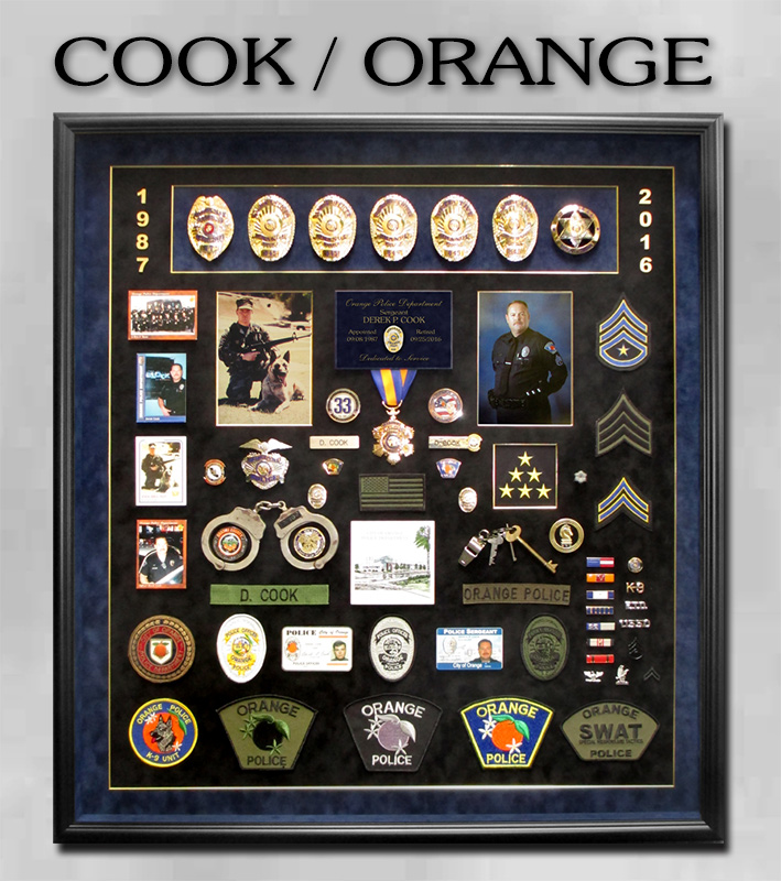 Cook - Orange PD retirement
          shadowbox presentation from Badge Frame