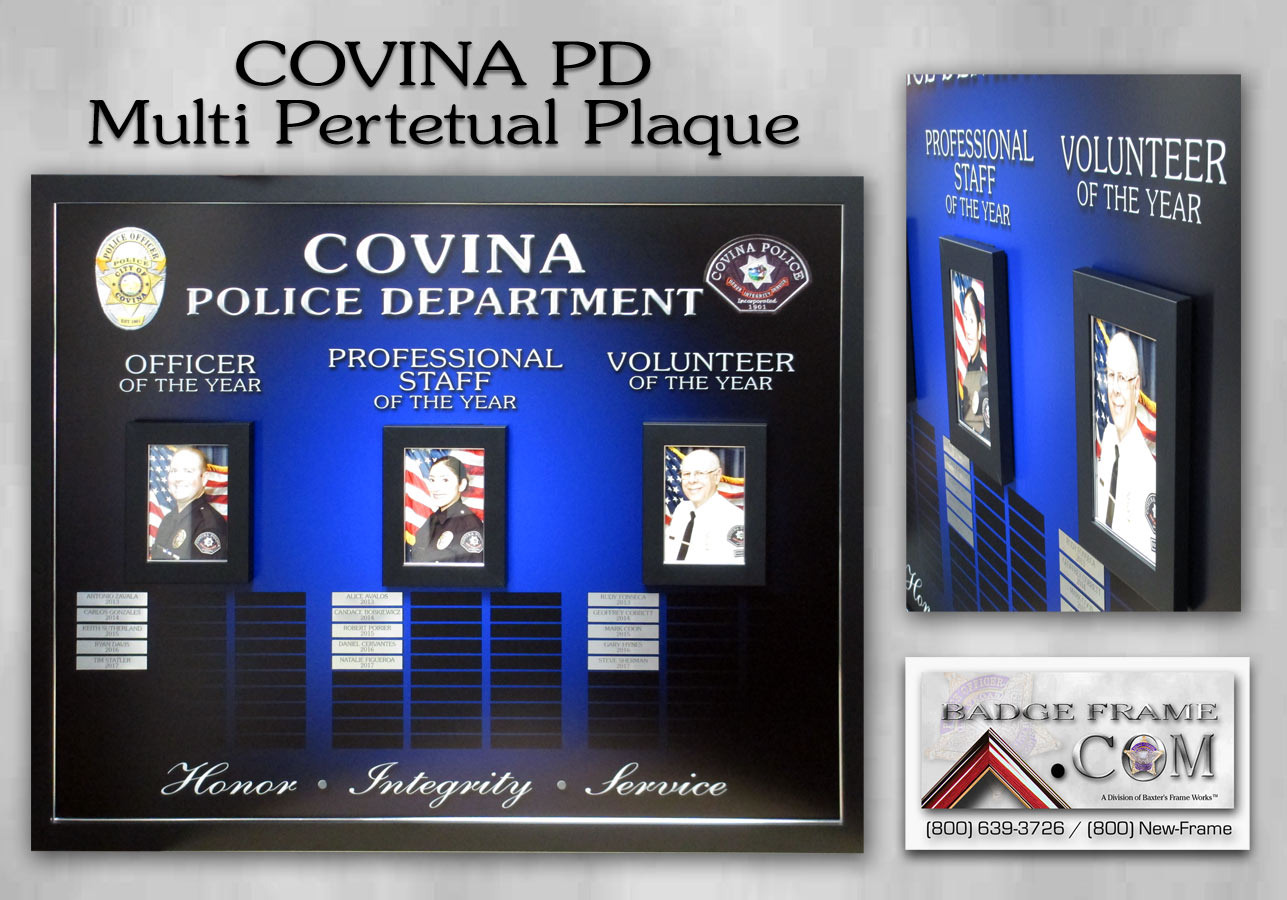 Covina
          PD - Multi Perpetual Plaque from Badge Frame