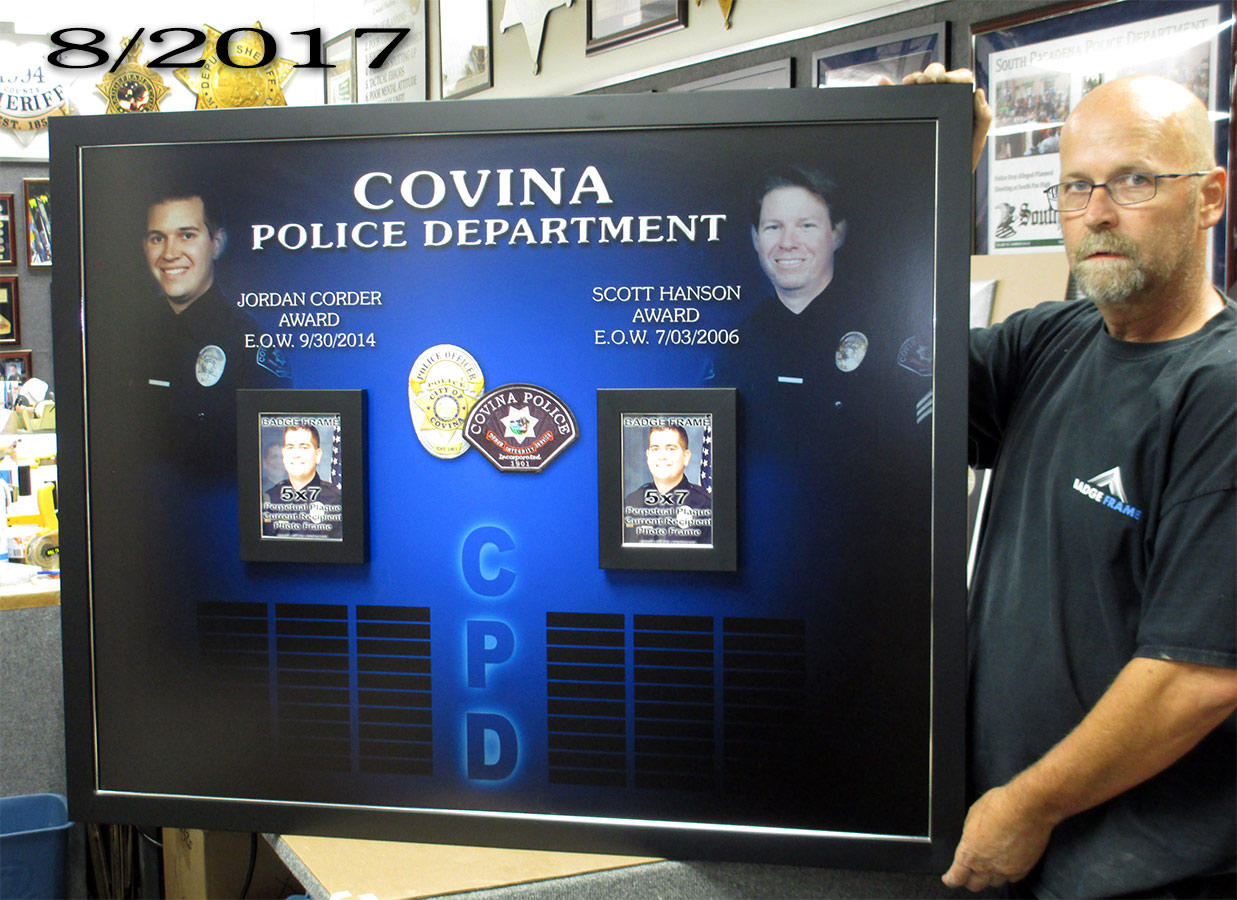 Covina PD Perpetual Plaque - Jordon Corder and Scott
          Hanson awards from Badge Frame