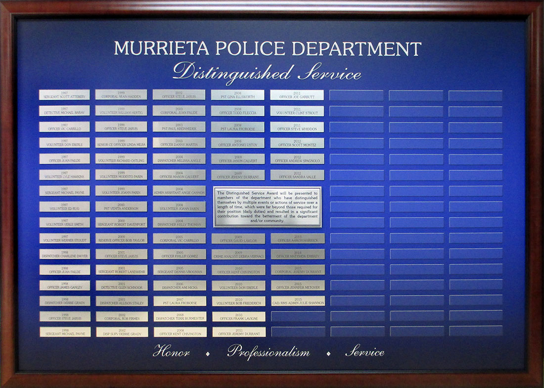 Murrieta PD Distinguished Service PD presentation
              from Badge Frame