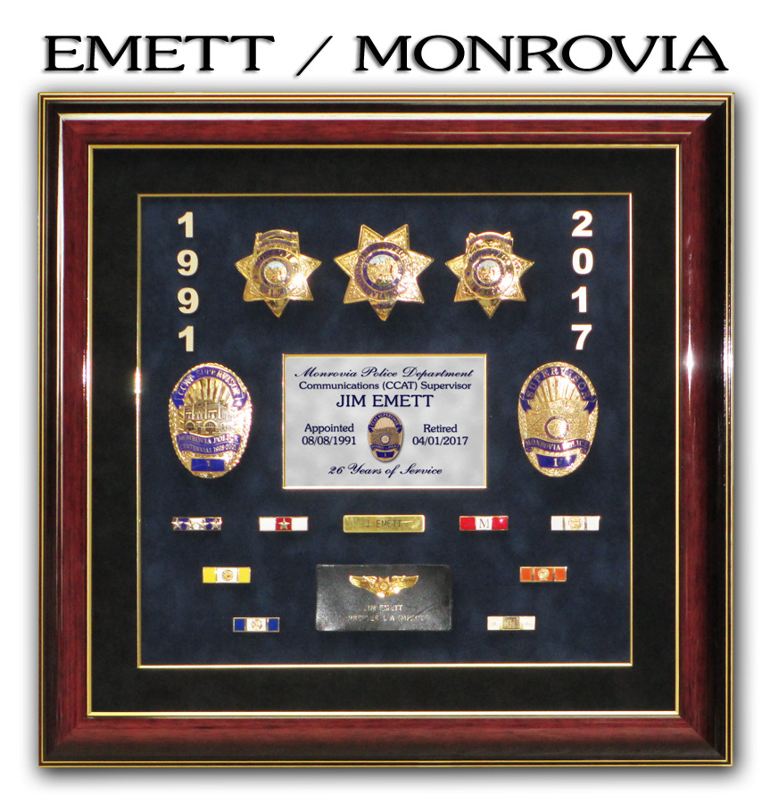 Emett / Monrovia PD Police Retiement Presentation from Badge Frame