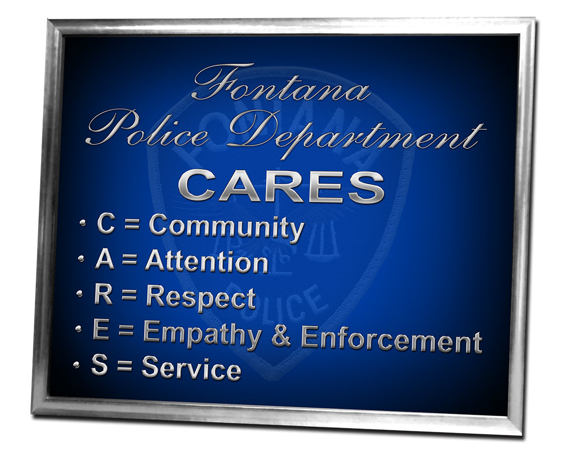 Fontana PD - C.A.R.E.S. Framed
            sign from Badge Frame