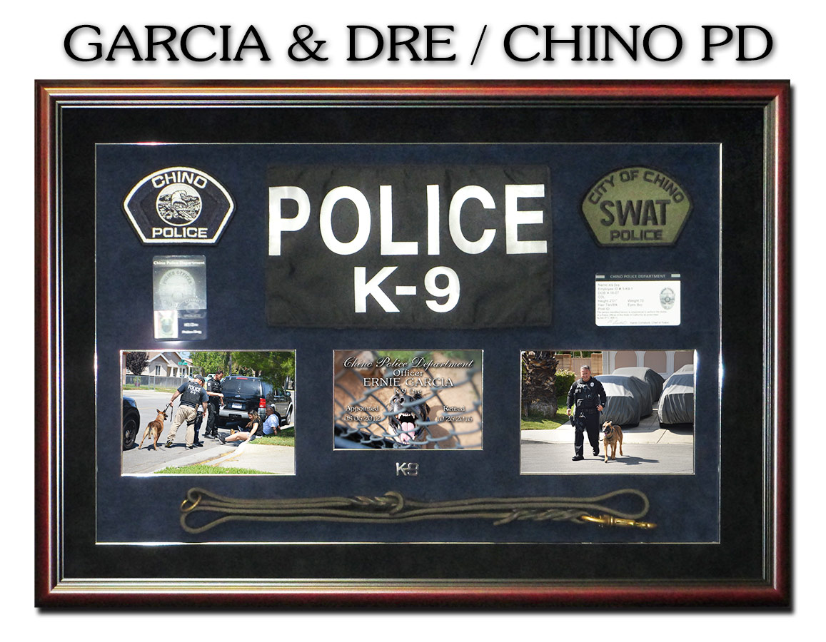 K-9
          Shadowbox from Badge Frame for Garcia & Dre - Chino PD
