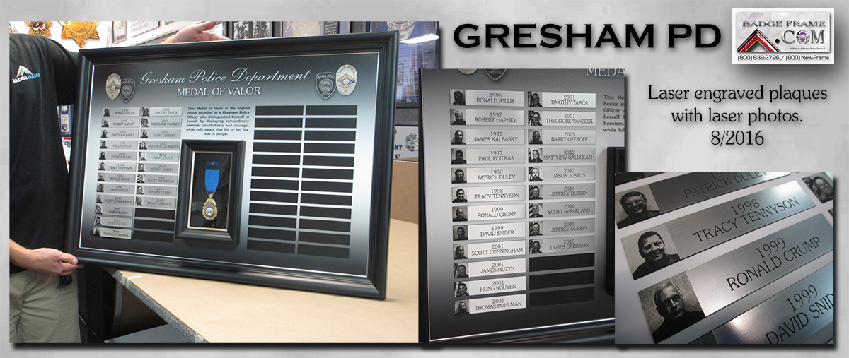 Gresham PD - Valor Perpetual Plaque with laser engraved photos from Badge Frame 8/2016