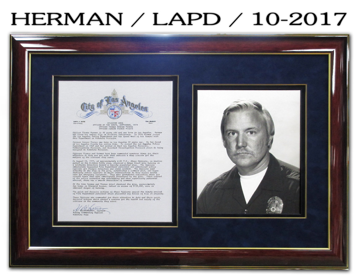 Herman / LAPD commendation and photo from Badge Frame