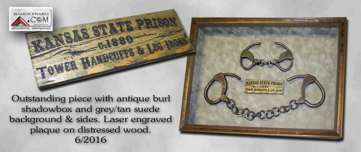 Badge Frame, Kansas State
                    Prison, Laser Engraved Plaque