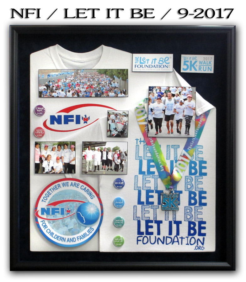 Let It Be Foundation and NFI t-shirts framed by Badge Frame