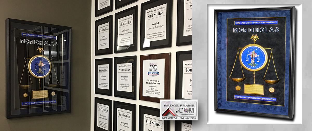McNicholas Law Firm - Scales of Justice from Badge Frame