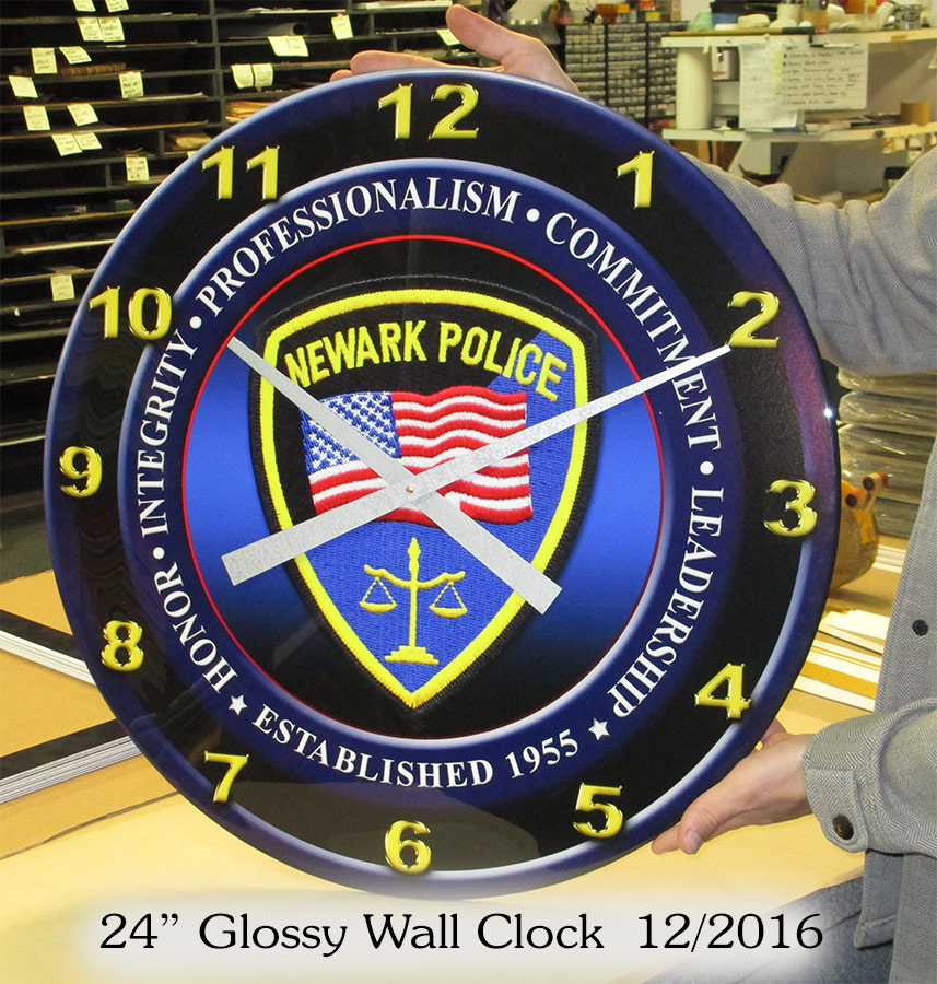 Newark PD - Glossy, custom wall clock from Badge
              Frame