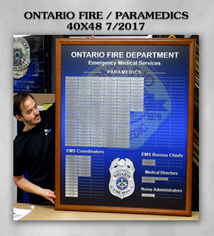 Ontario Fire /
          Paramedics Perpetual Plaque from Badge Frame