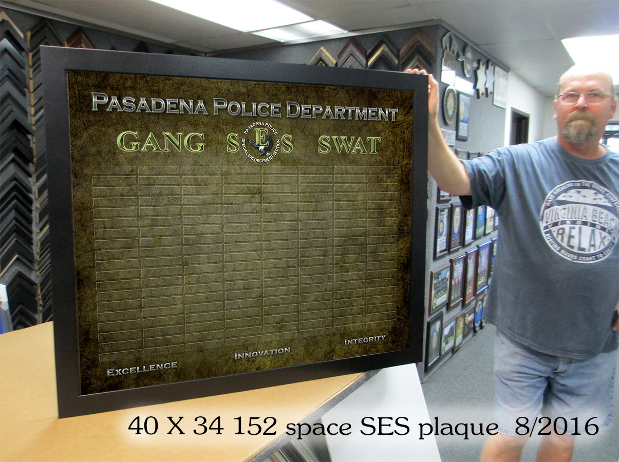 Pasadena PD SES Perpetual
          Plaque from Badge Frame