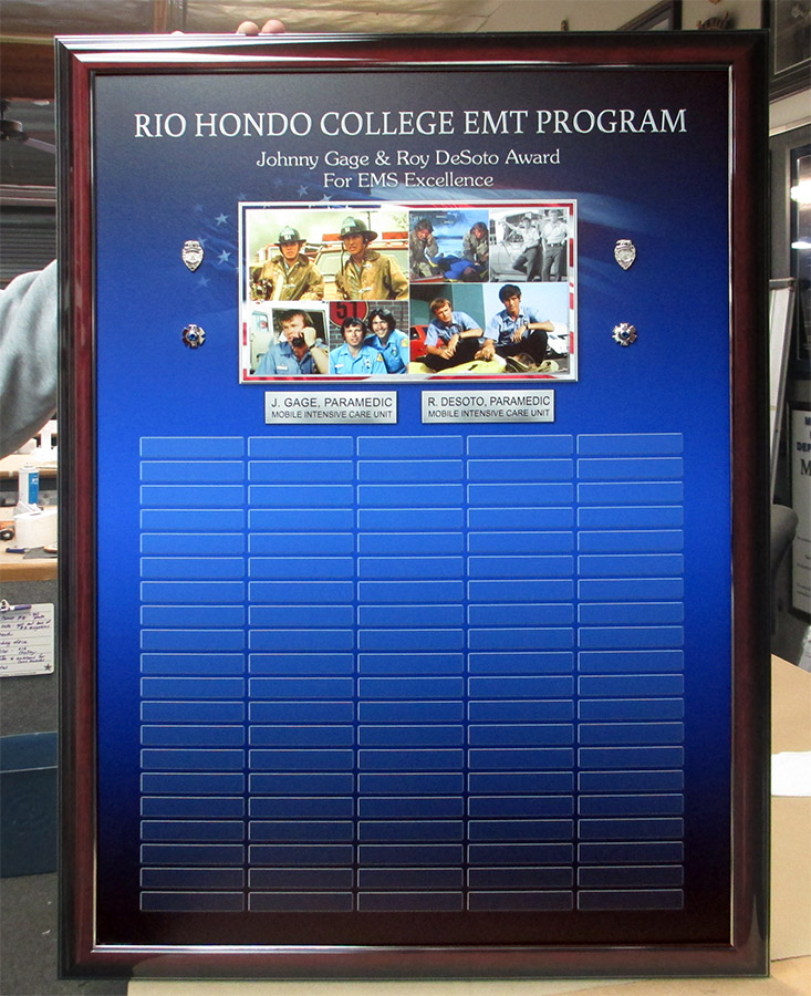 Rio
          Hondo EMT perpetual Plaque from Badge Frame