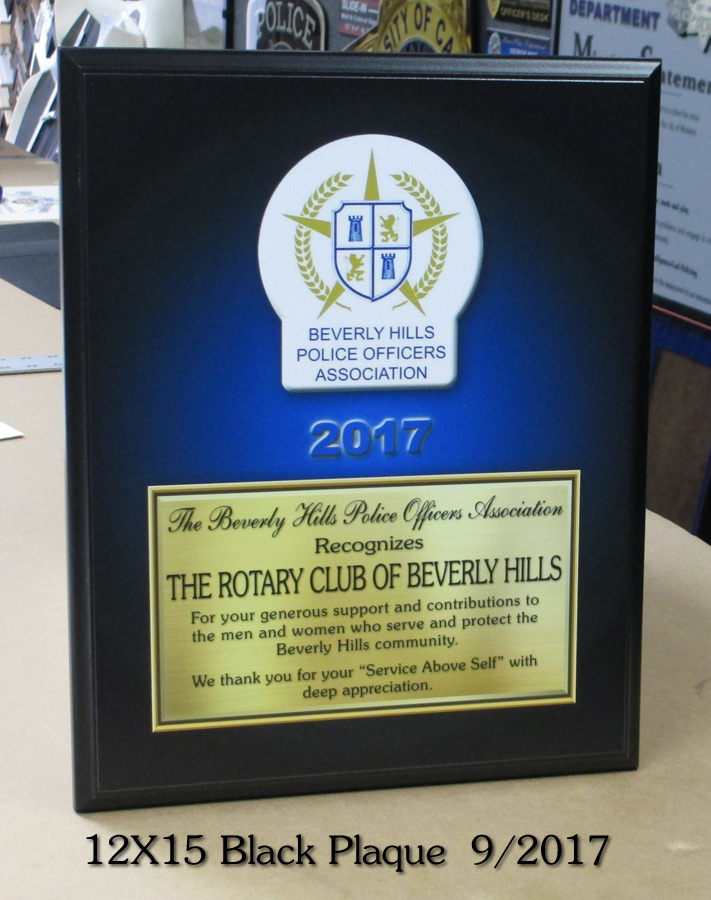 Beverly Hills PD Recognition Plaque for Rotary from Badge Frame