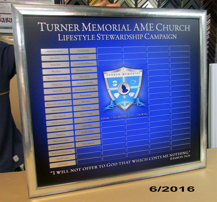 Turner Memorial AME Church
          Perpetual Plaque from Badge Frame