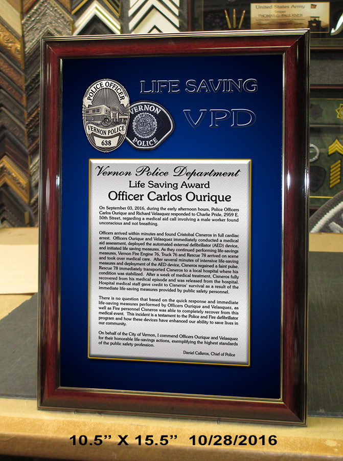 Vernon PD
          Lifesaving Presentation from Badge Frame