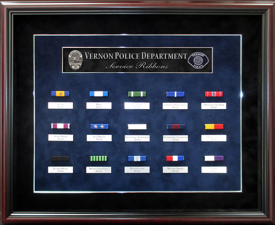 Police Service Ribbons Presentation from Badge Frame for
          Vernon PD